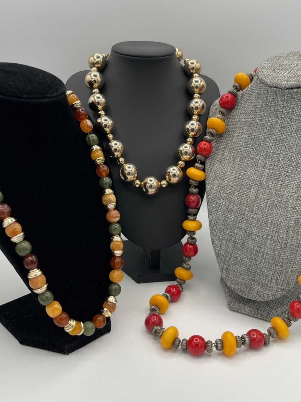 Lot of Costume Jewelry Necklace Beads Beaded Set of 3 Orange Yellow Green Gold